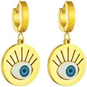 Gold Evil eye ball Shaped Dangle Statement Vintage Cute Long Earring for Women